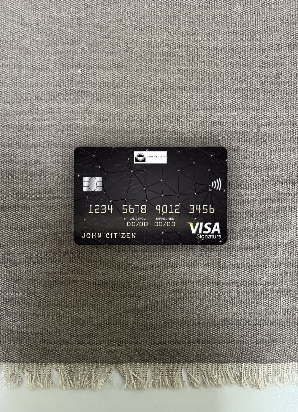Premium Herunterladen Vereinigtes Königreich Bank von Aston Visa Signature Karte Foto-Look Vorderseite Photoshop Vorlage