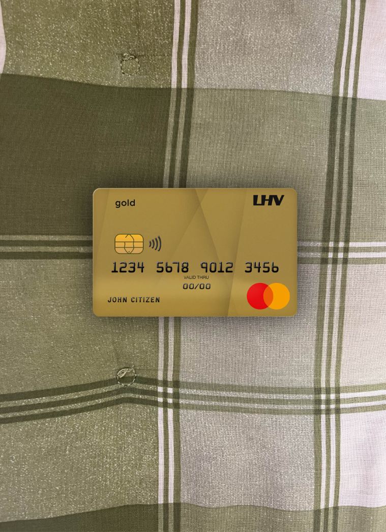 Editierbare Herunterladen Vereinigtes Königreich LHV Bank Mastercard Gold Foto-Look Vorderseite Photoshop Vorlage