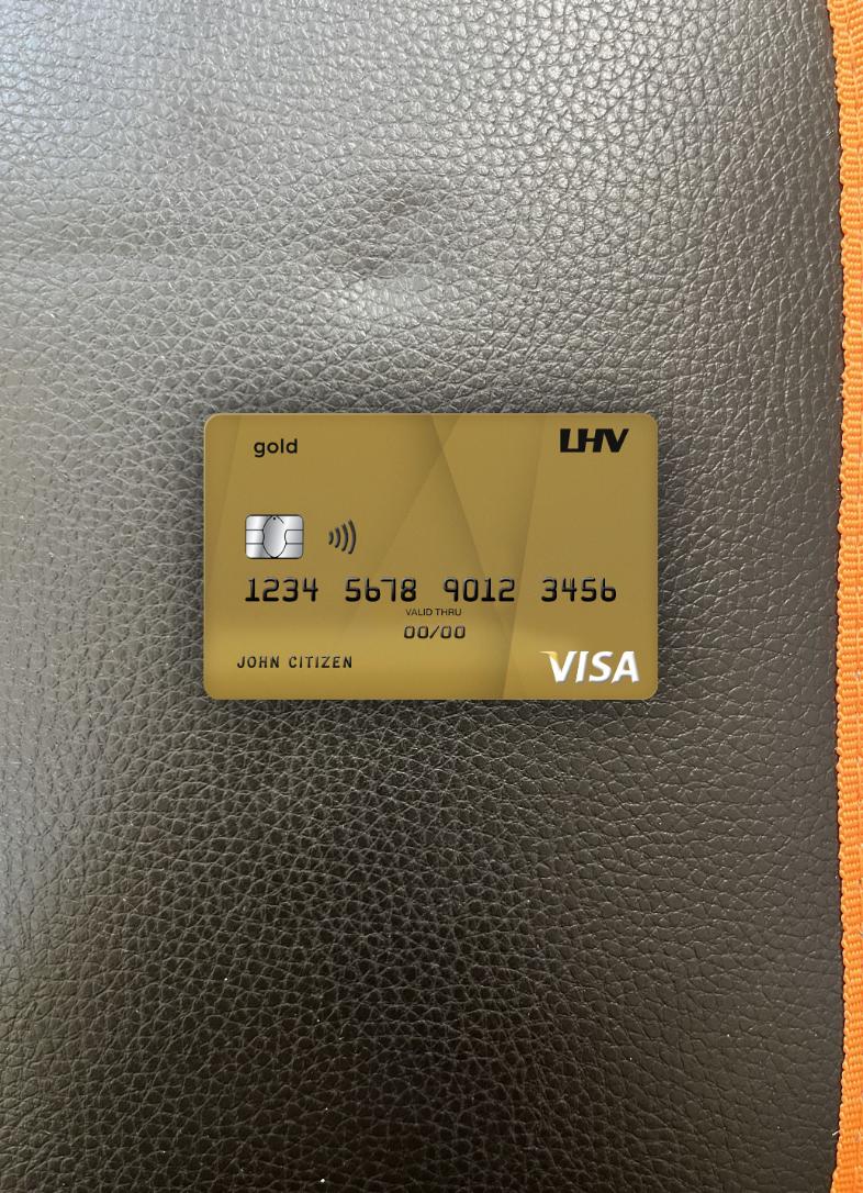Editierbare Herunterladen Vereinigtes Königreich LHV Bank Visa Gold Foto-Look Vorderseite Photoshop Vorlage