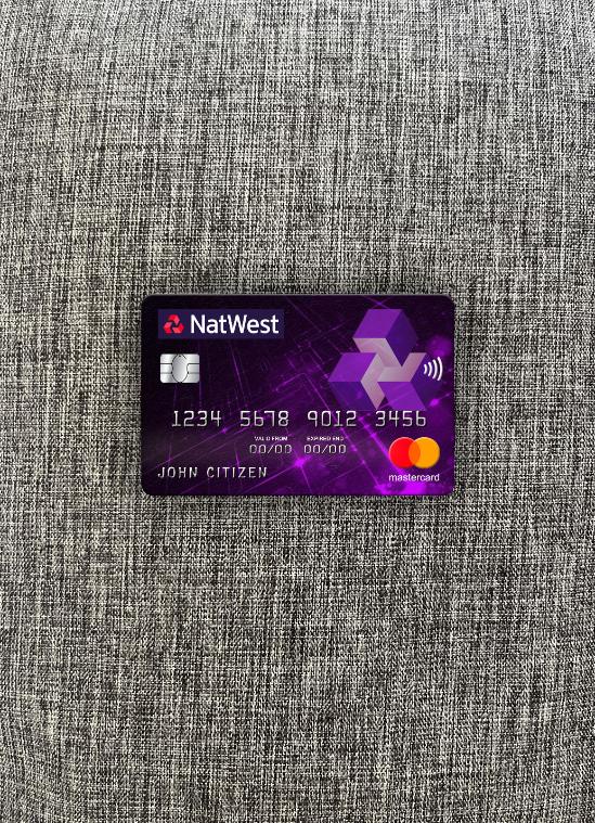 Editierbare Herunterladen Vereinigtes Königreich NatWest Bank Mastercard Foto-Look Vorderseite Photoshop Vorlage