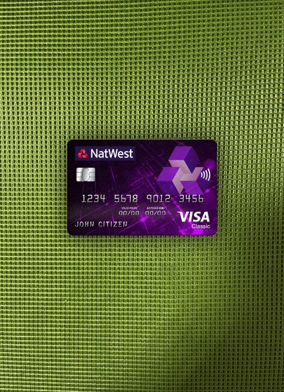 Editierbare Herunterladen Vereinigtes Königreich NatWest Bank Visa Classic Karte Foto-Look Vorderseite Photoshop Vorlage