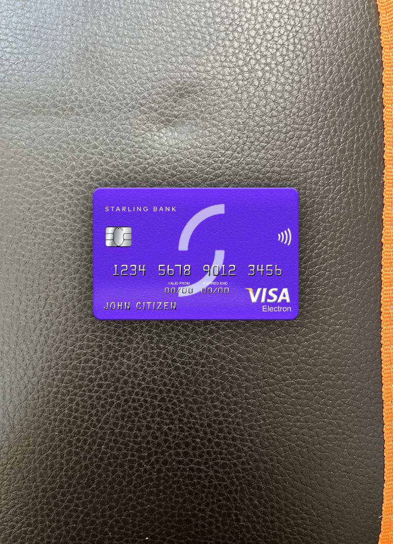 Editierbare Herunterladen Vereinigtes Königreich Starling Bank Visa Electron Karte Foto-Look Vorderseite Photoshop Vorlage