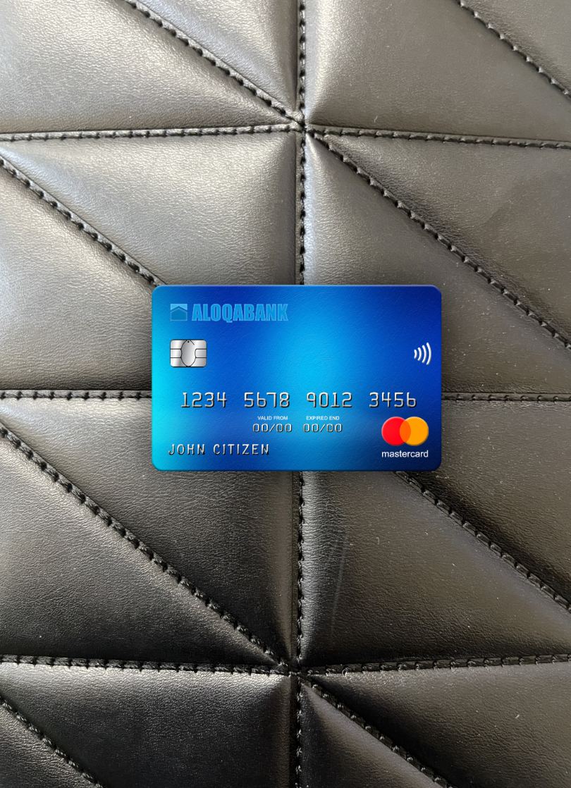 Editierbare Herunterladen Usbekistan Aloqabank Mastercard Foto-Look Vorderseite Photoshop Vorlage