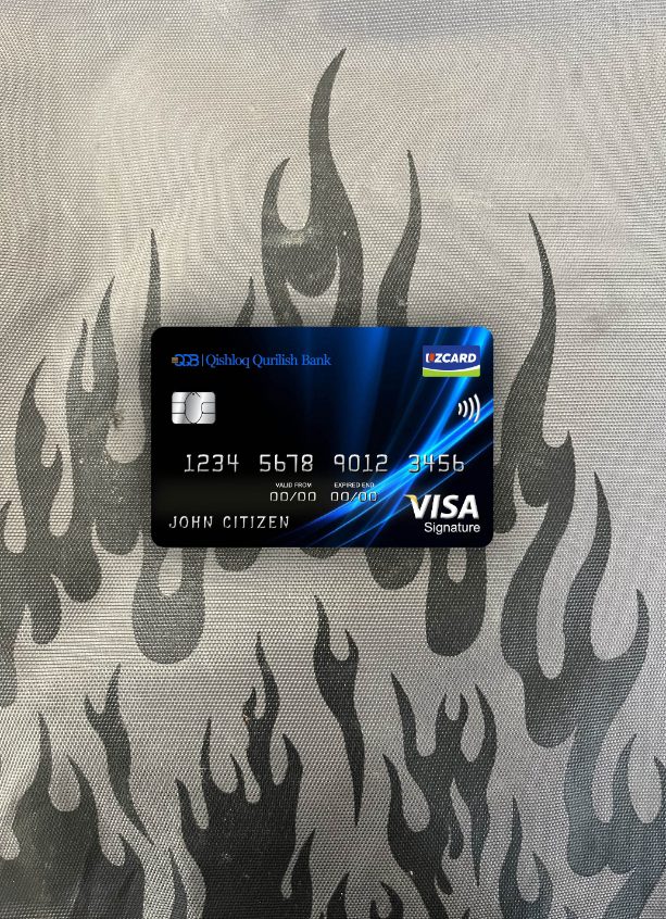 Realistische Herunterladen Usbekistan Qishloq Qurilish Bank Visa Signature Karte Foto-Look Vorderseite Photoshop Vorlage
