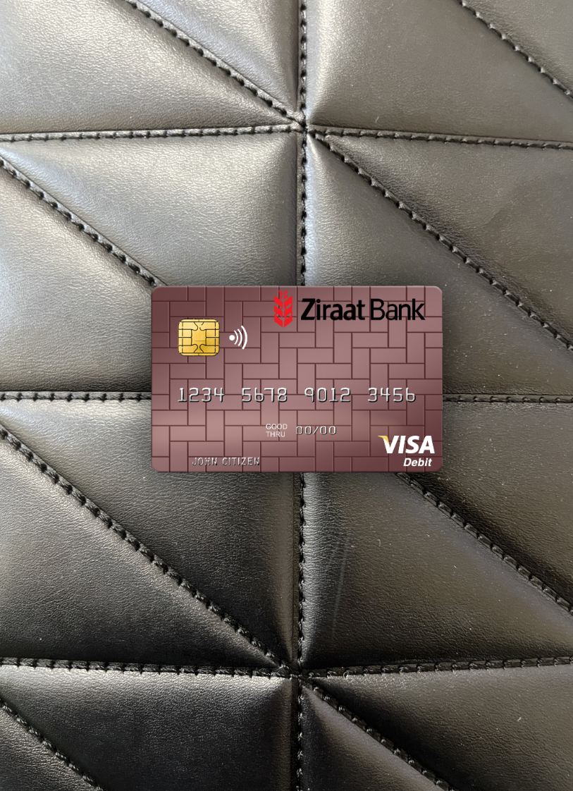 Premium Herunterladen Usbekistan Ziraat Bank Visa Debit Karte Foto-Look Vorderseite Photoshop Vorlage