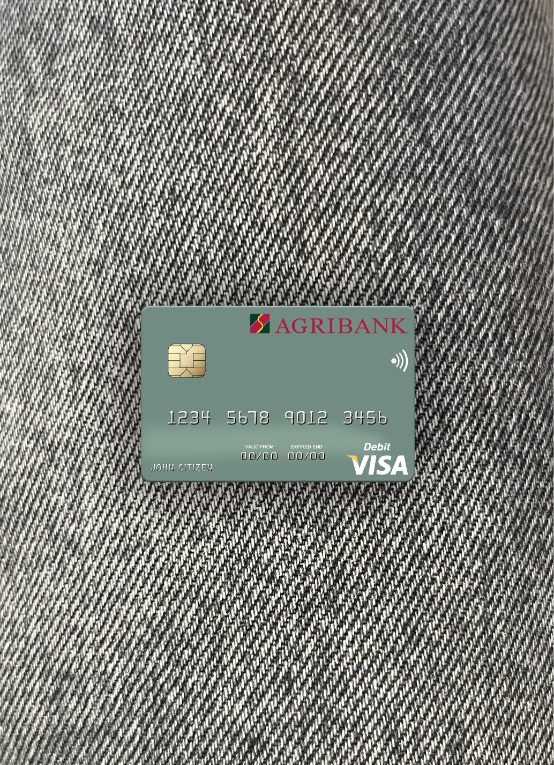 Editierbare Herunterladen Vietnam Agribank Visa Debit Karte Foto-Look Vorderseite Photoshop Vorlage