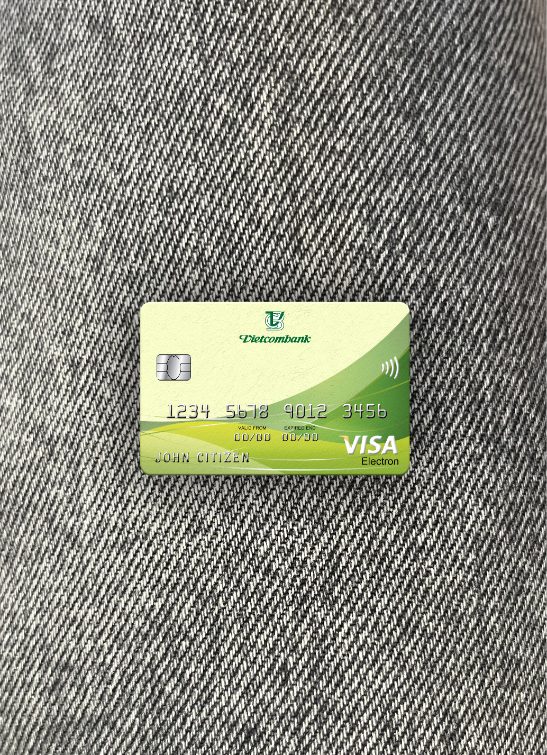 Editierbare Herunterladen Vietnam Vietcombank Visa Electron Karte Foto-Look Vorderseite Photoshop Vorlage