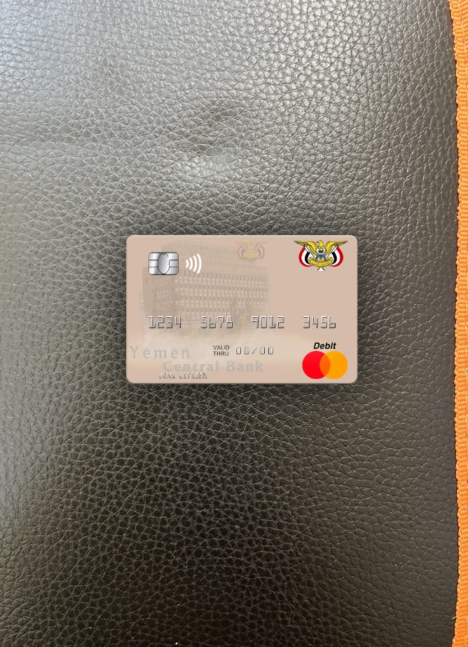 Professionelle Herunterladen Jemen Zentral Bank von Jemen Mastercard Foto-Look Vorderseite Photoshop Vorlage