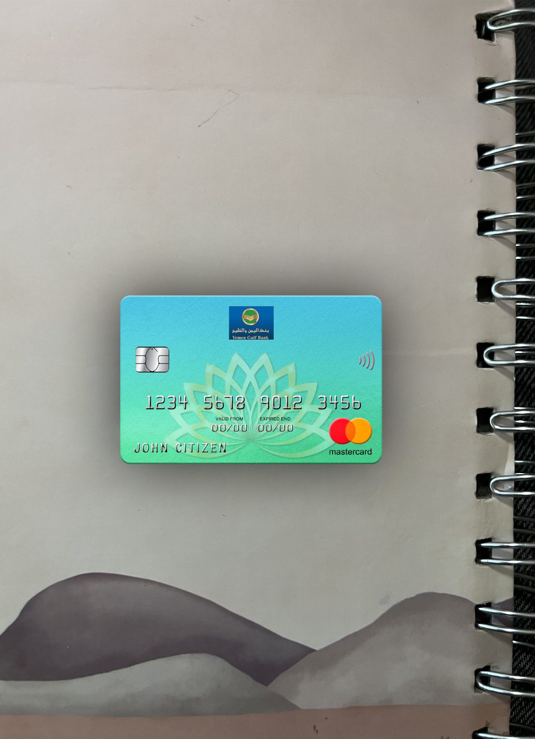 Realistische Herunterladen Jemen Gulf Bank Mastercard Foto-Look Vorderseite Photoshop Vorlage