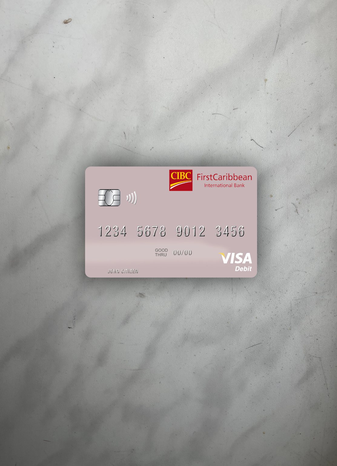 Saint Vincent und The Grenadines FirstCaribbean Internationale Bank Visa Debit Karte Foto-Look Vorderseite muster