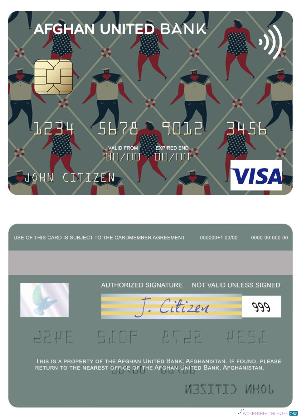 Hochwertige Herunterladen Afghanistan Afghan Vereint Bank Visa Karte Photoshop Vorlage