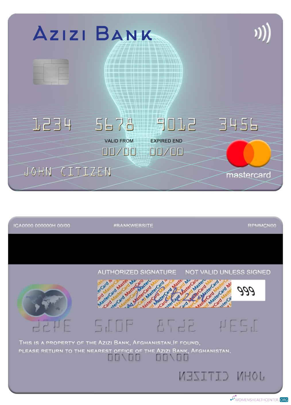 Realistische Herunterladen Afghanistan Azizi Bank Mastercard Photoshop Vorlage