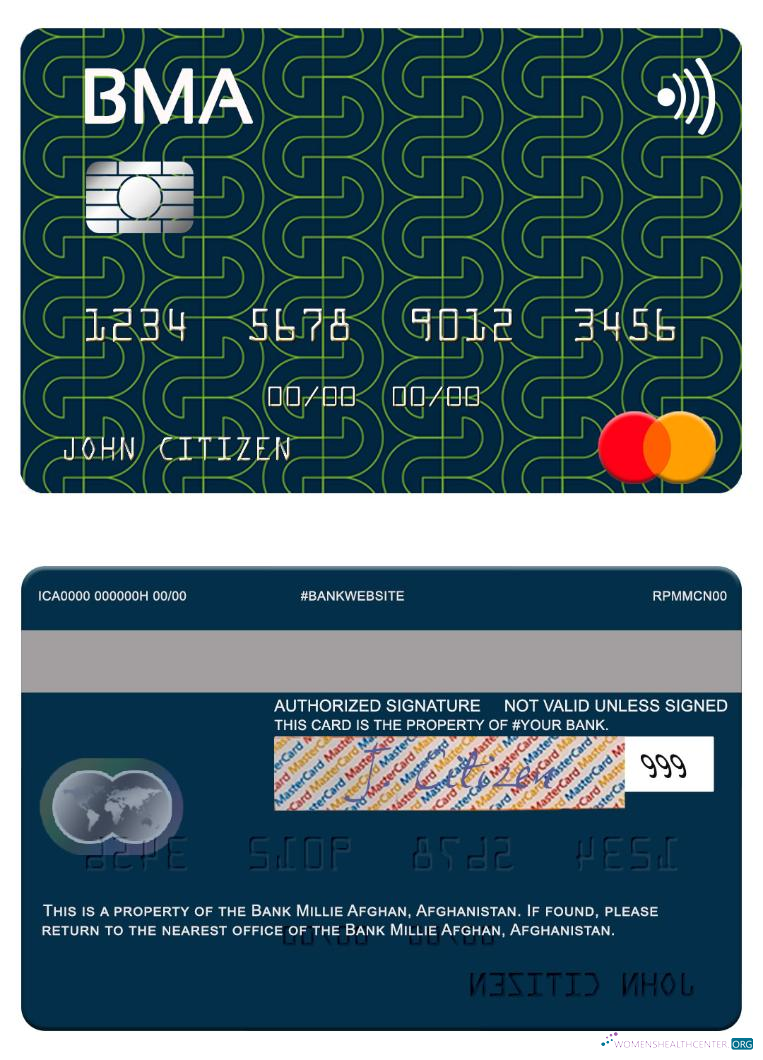 Editierbare Herunterladen Afghanistan Bank Millie Afghan Mastercard Photoshop Vorlage