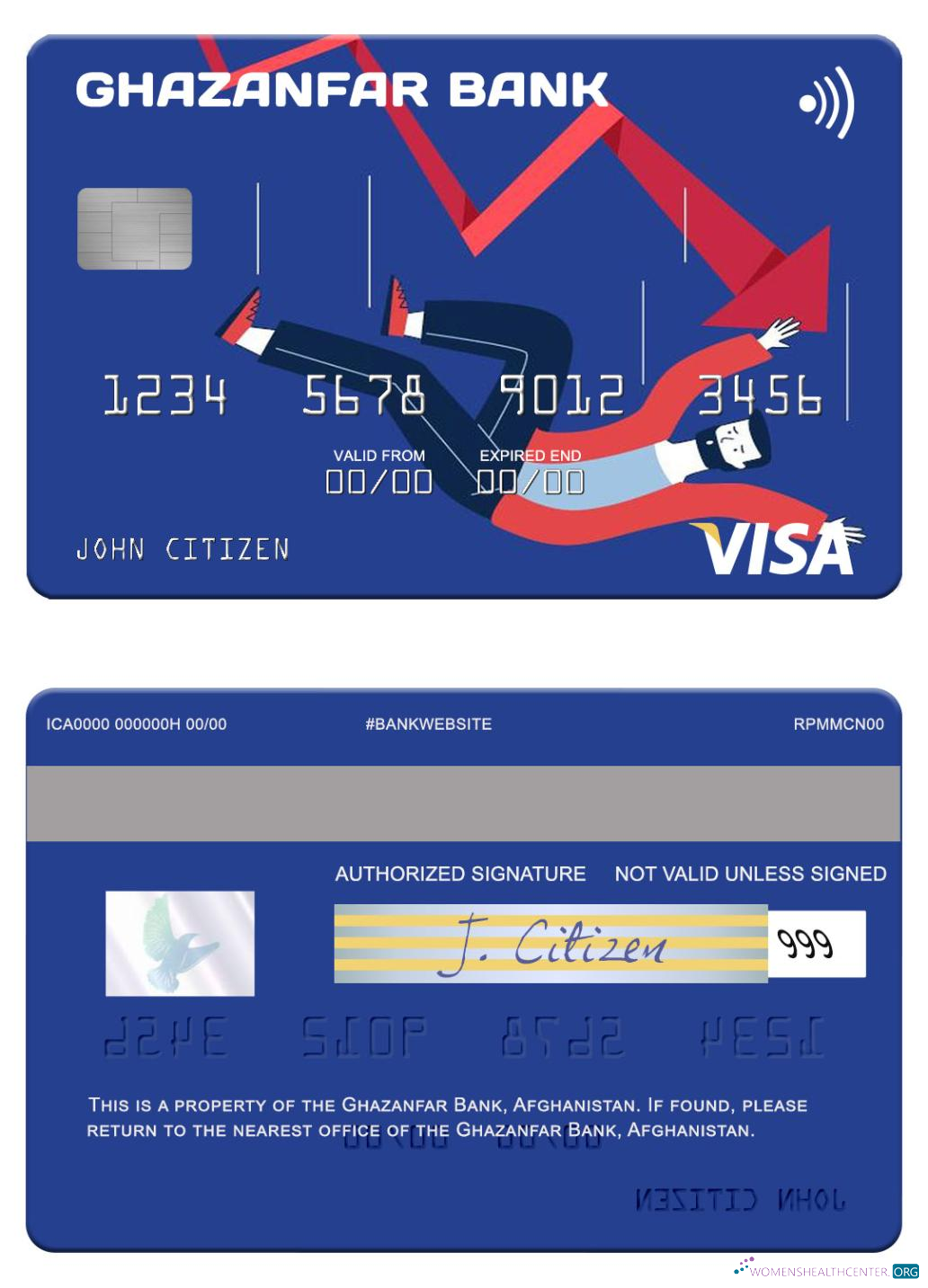 Professionelle Herunterladen Afghanistan Ghazanfar Bank Visa Karte Photoshop Vorlage