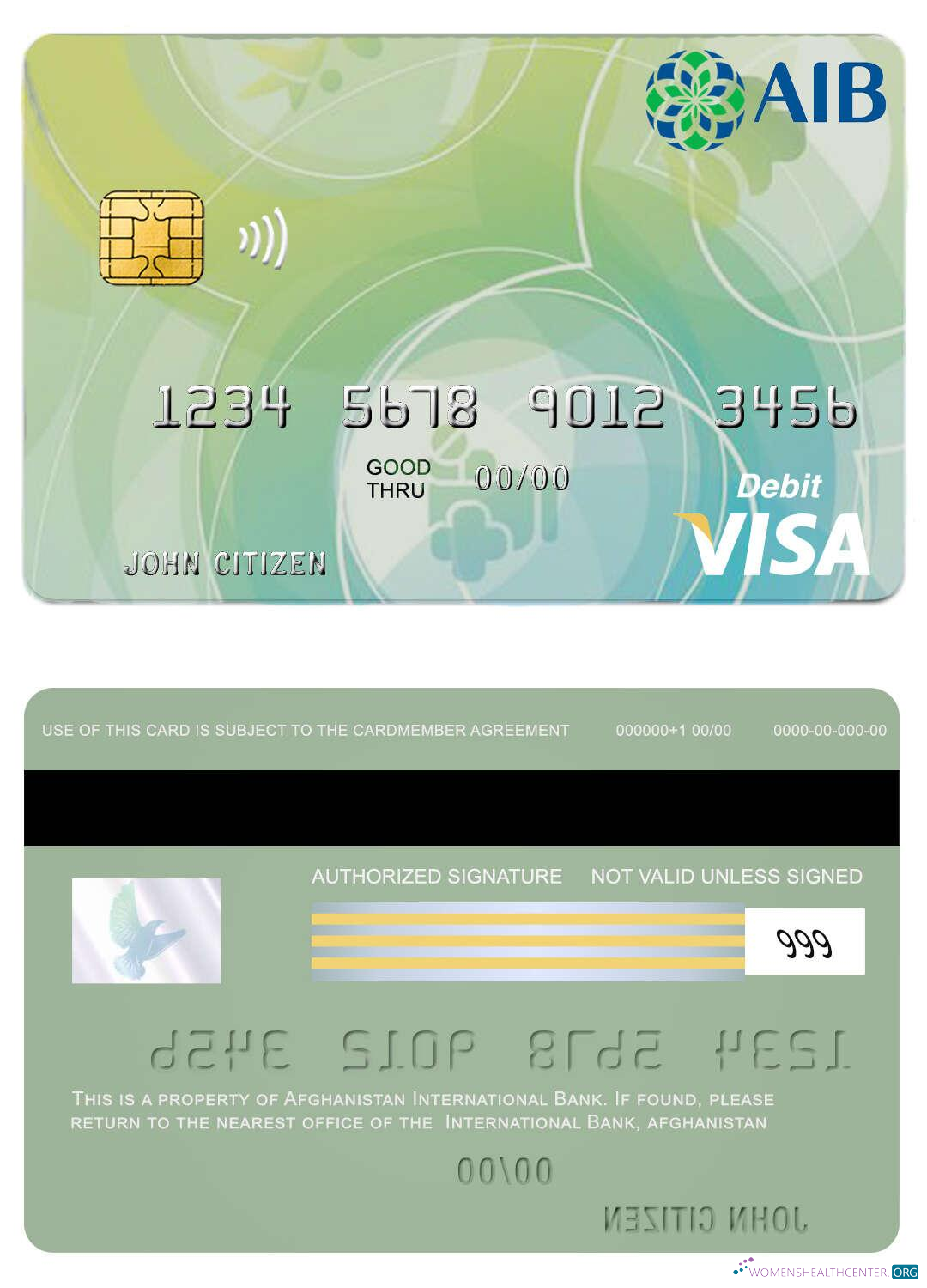 Realistische Herunterladen Afghanistan Internationale Bank Debit Visa Photoshop Vorlage