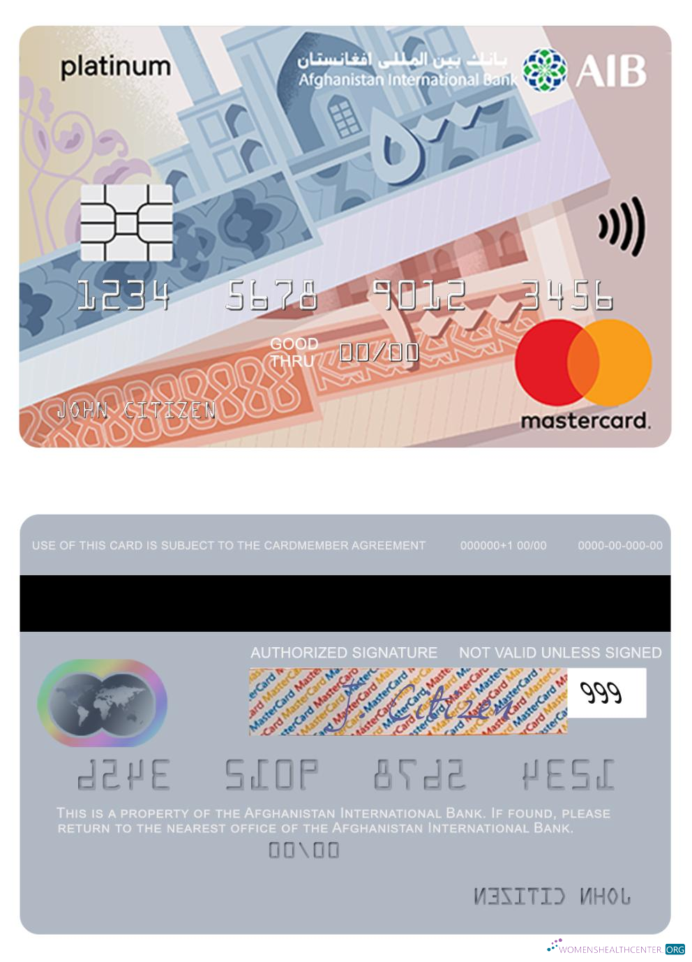 Realistische Herunterladen Afghanistan Internationale Bank Mastercard Platin Photoshop Vorlage