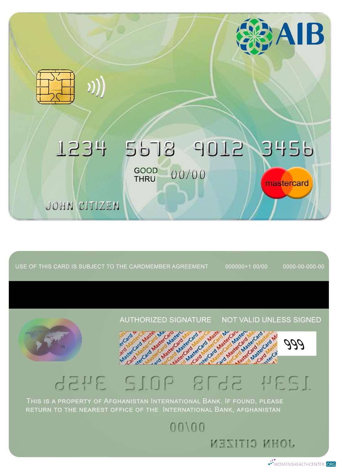 Editierbare Herunterladen Afghanistan Internationale Bank Mastercard Photoshop Vorlage