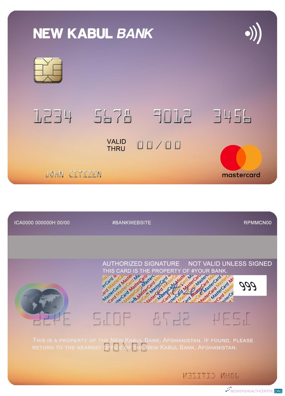 Hochwertige Herunterladen Afghanistan Neu Kabul Bank Mastercard Photoshop Vorlage