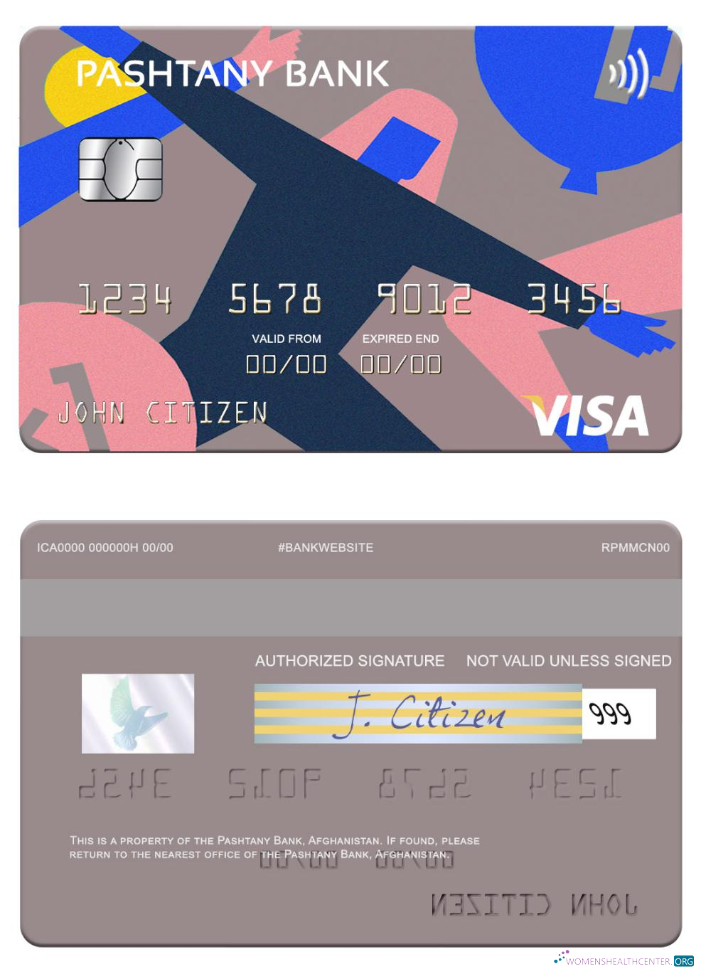 Professionelle Herunterladen Afghanistan Pashtany Bank Visa Karte Photoshop Vorlage
