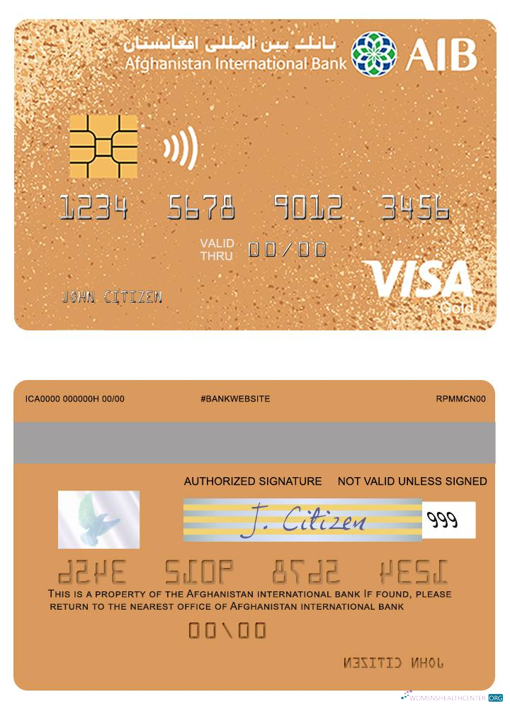 Professionelle Herunterladen Afghanistan Internationale Bank Visa Gold Prepaid Karte Photoshop Vorlage