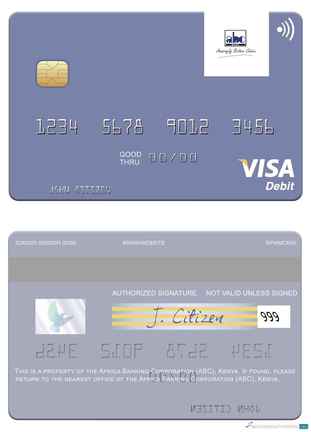 Realistische Herunterladen Africa Banking Konzern (ABC) Kenia Visa Debit Karte Photoshop Vorlage
