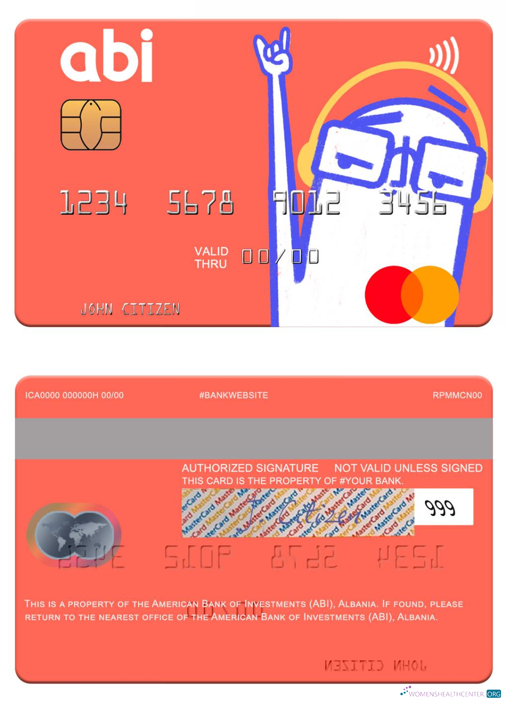Professionelle Herunterladen Albanien American Bank von Investments (ABI) Mastercard Photoshop Vorlage