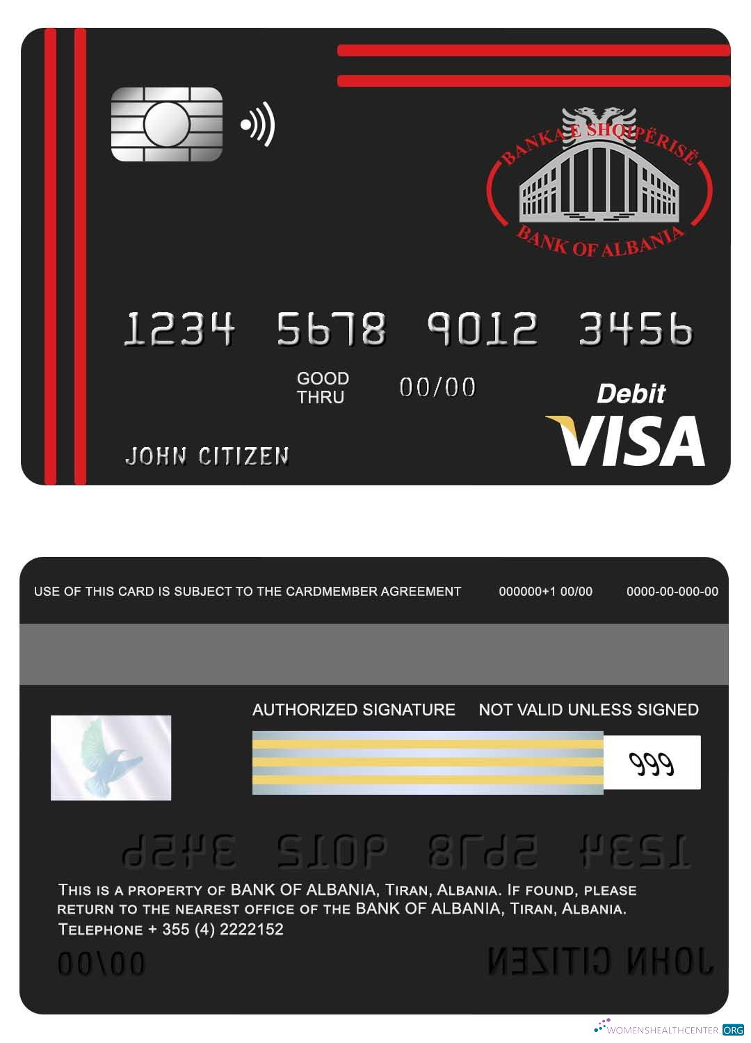Editierbare Herunterladen Albanien Bank von Albanien Visa Karte Photoshop Vorlage