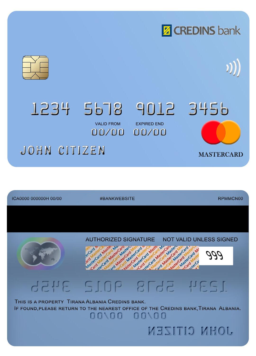 Editierbare Herunterladen Albanien Credins Bank Mastercard Photoshop Vorlage