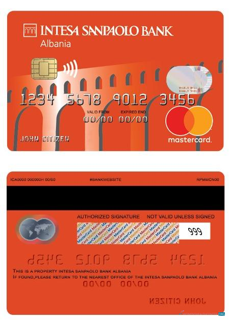 Realistische Herunterladen Albanien Intesa Sanpaolo Bank Debit Mastercard Photoshop Vorlage