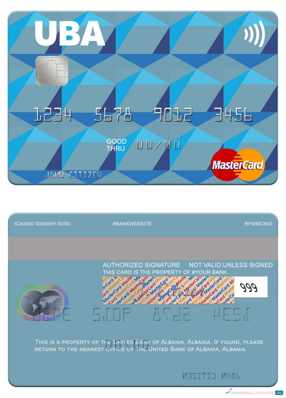 Realistische Herunterladen Albanien Vereint Bank von Albanien Mastercard Photoshop Vorlage
