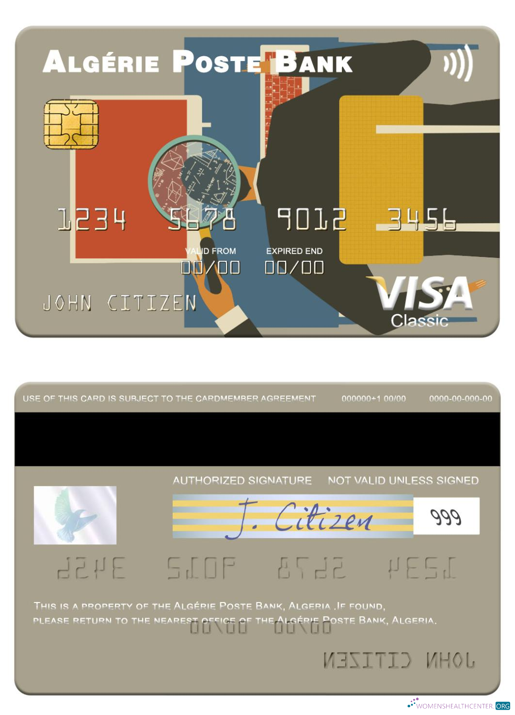 Professionelle Herunterladen Algerien Algérie Poste Bank Visa Karte Photoshop Vorlage