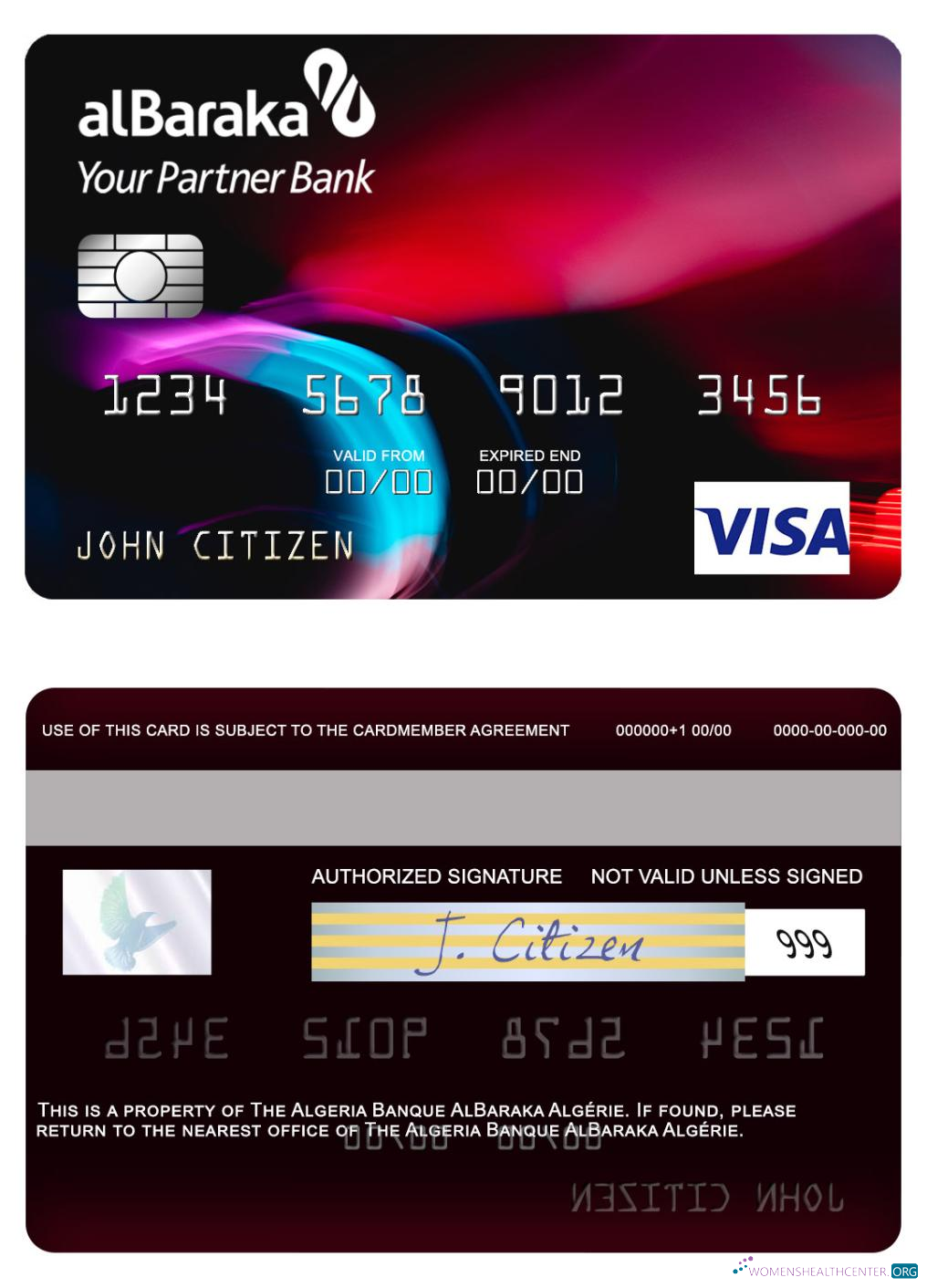 Professionelle Herunterladen Algerien Banque AlBaraka Algérie Visa Karte Photoshop Vorlage