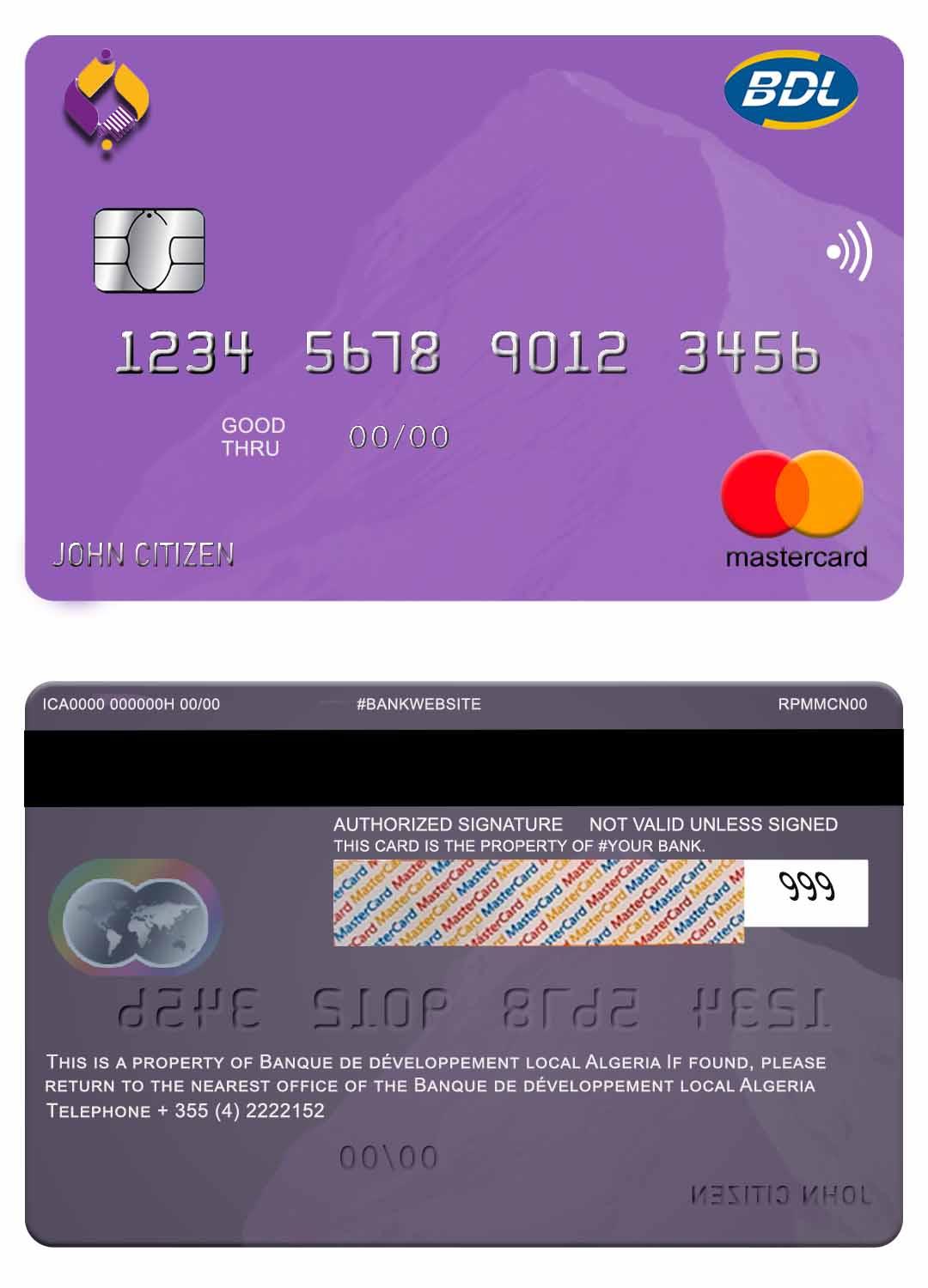 Editierbare Herunterladen Algerien Banque de Developpement Mastercard Photoshop Vorlage