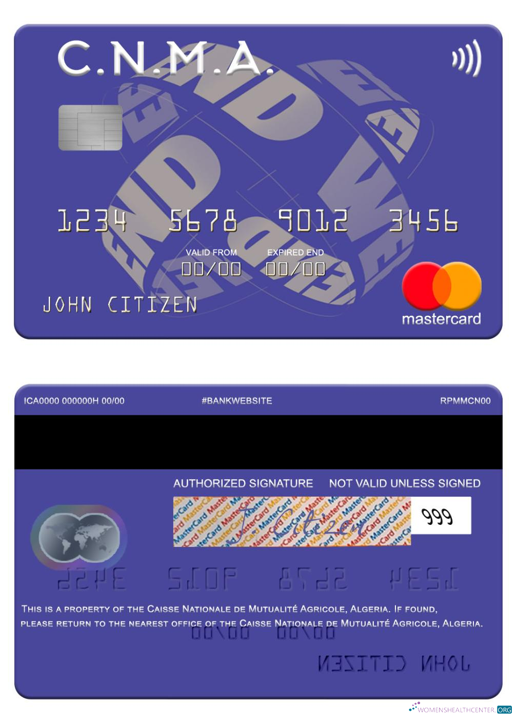 Realistische Herunterladen Algerien Caisse Nationale de Mutualité Agricole Mastercard Photoshop Vorlage