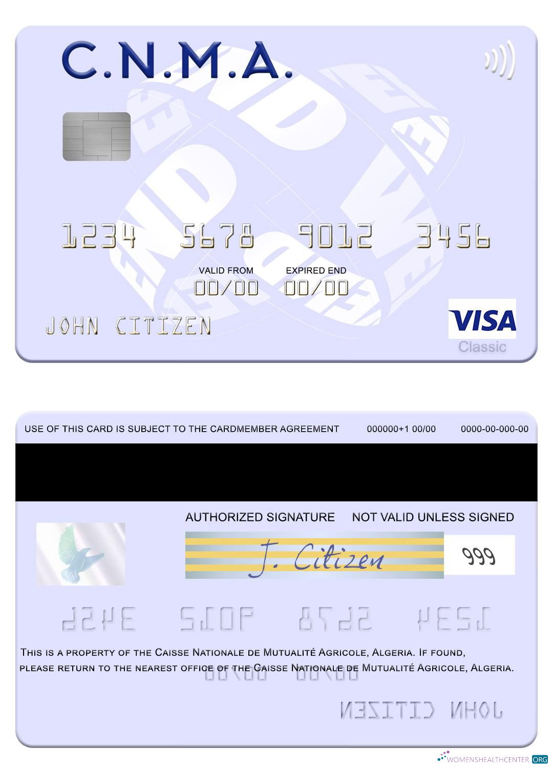 Realistische Herunterladen Algerien Caisse Nationale de Mutualité Agricole Visa Karte Photoshop Vorlage