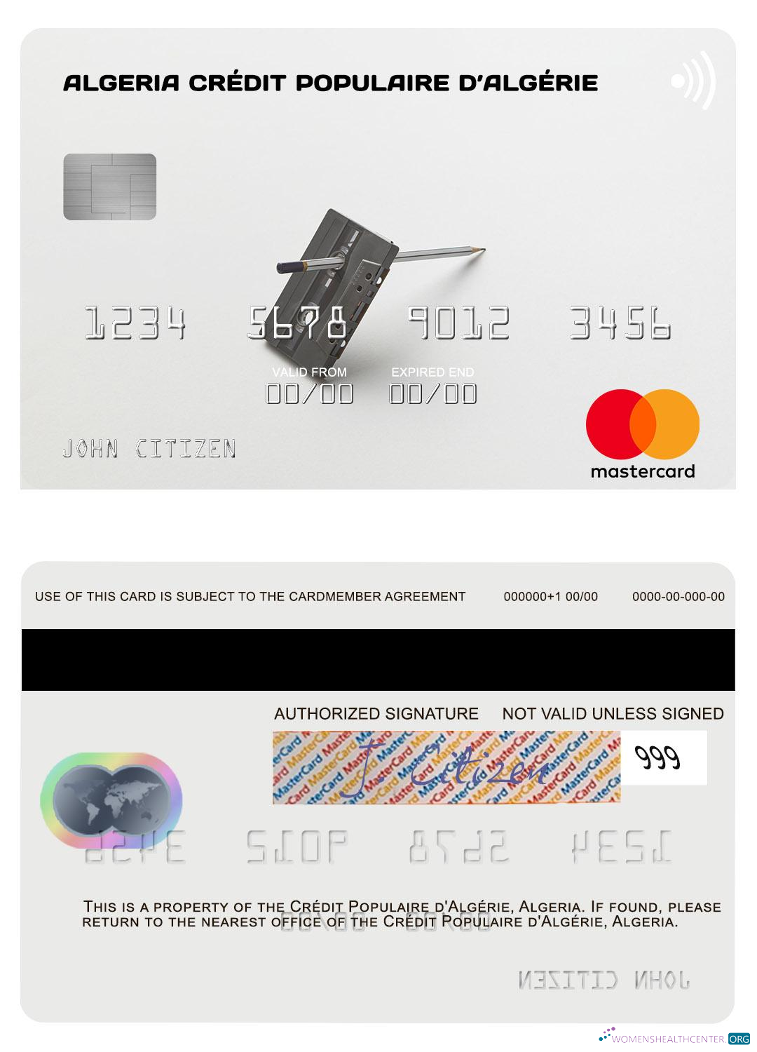 Hochwertige Herunterladen Algerien Crédit Populaire D’Algérie Mastercard Photoshop Vorlage