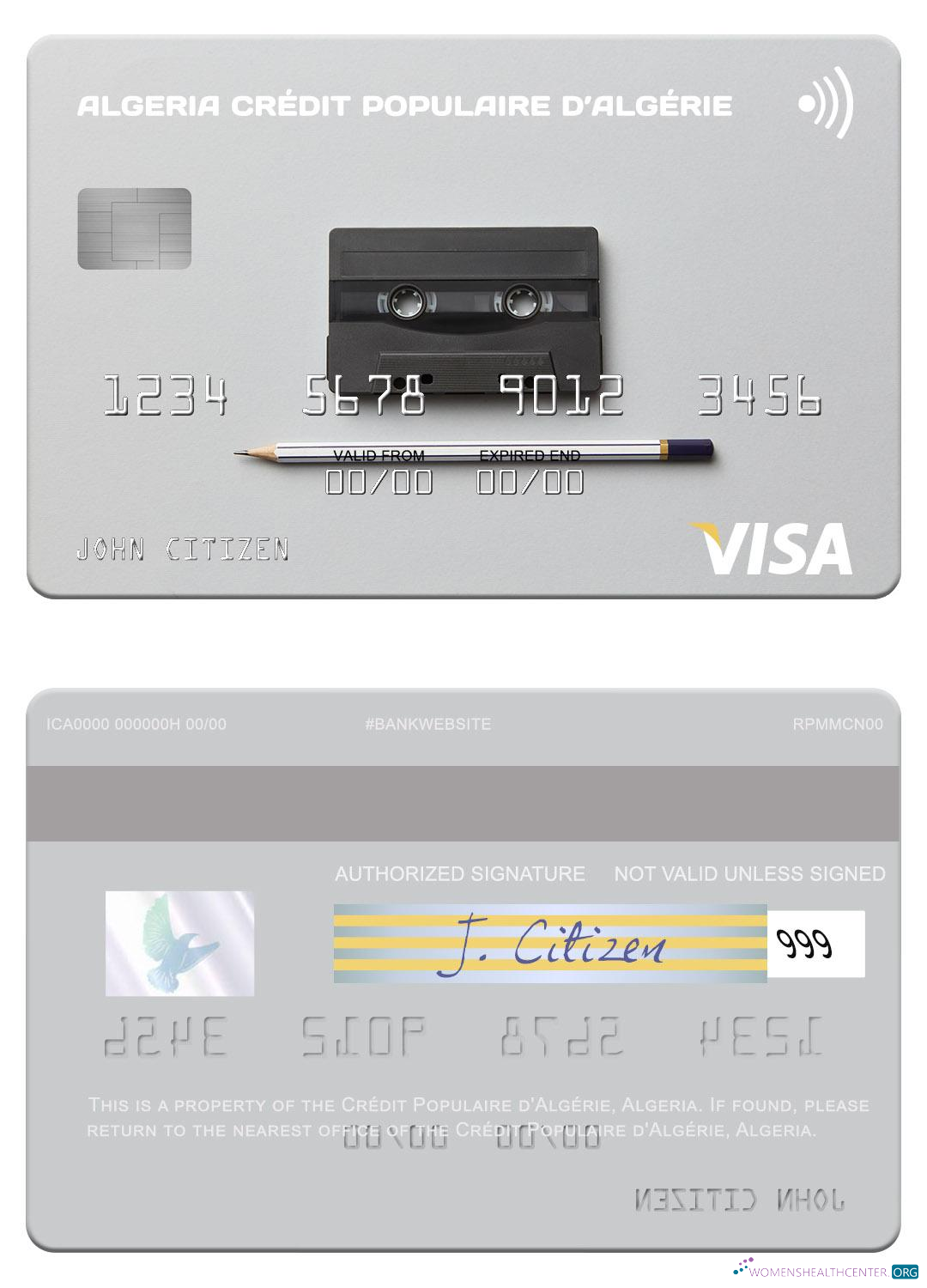 Editierbare Herunterladen Algerien Crédit Populaire D’Algérie Visa Karte Photoshop Vorlage