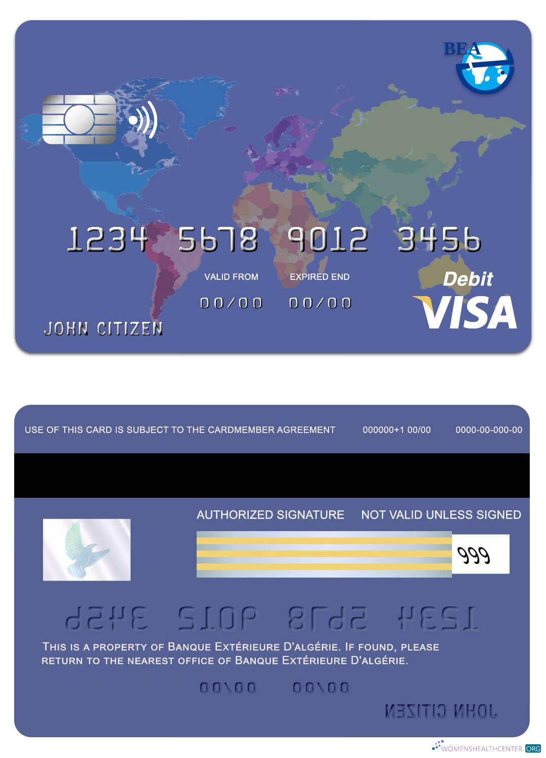 Realistische Herunterladen Algerien Banque Extérieure D'algérie Visa Karte Photoshop Vorlage