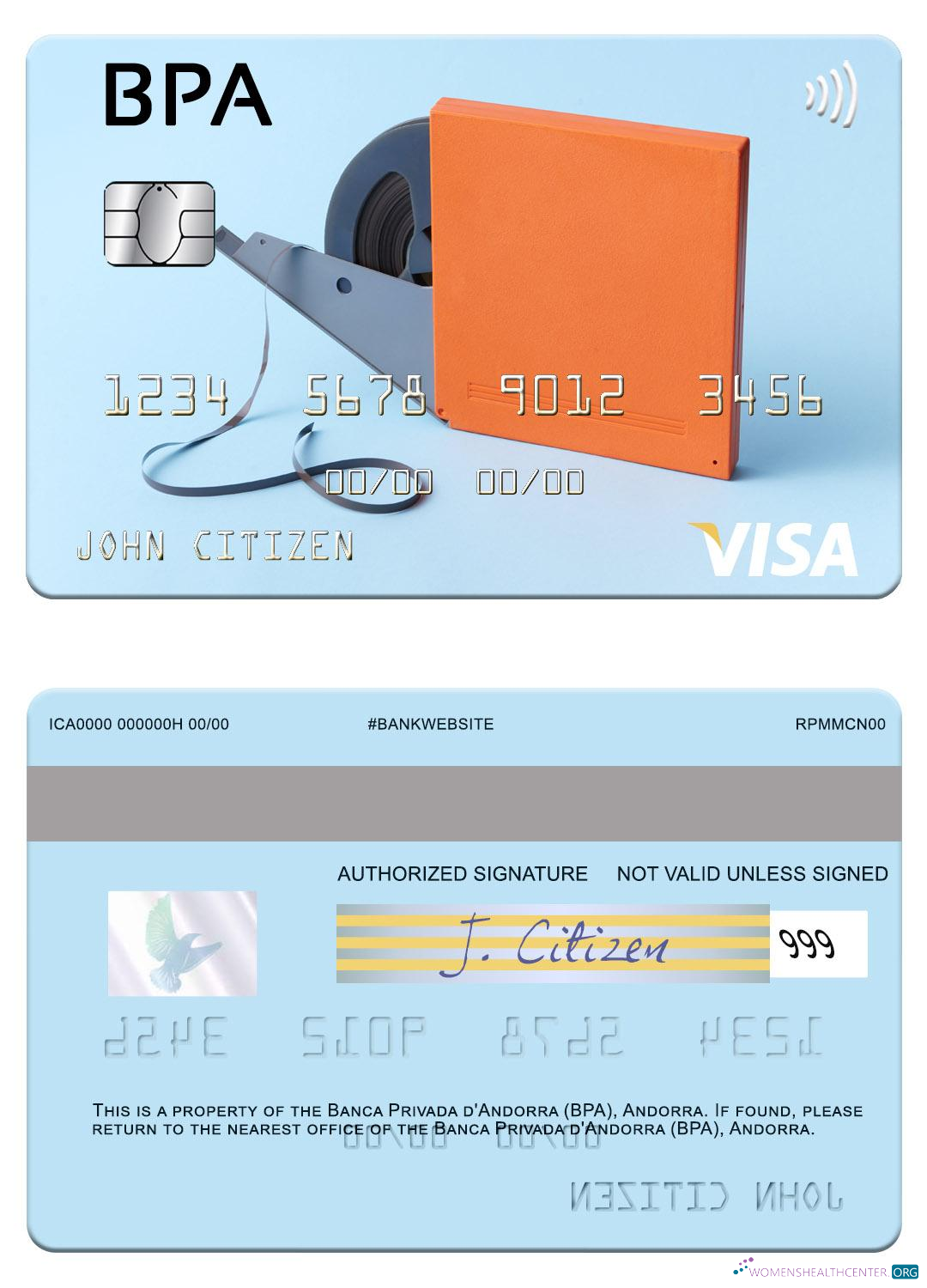 Premium Herunterladen Andorra Banca Privada D'Andorra (BPA) Visa Karte Photoshop Vorlage