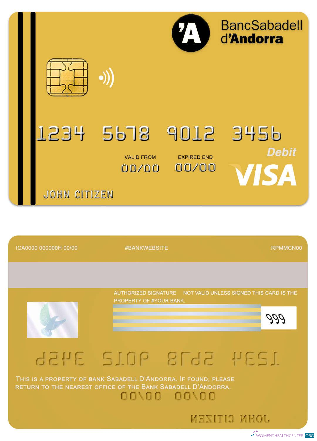 Realistische Herunterladen Andorra Bank Sabadell Bank Visa Karte Photoshop Vorlage