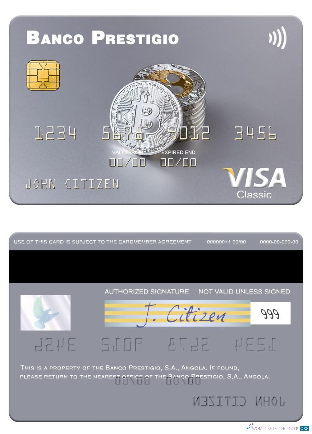 Professionelle Herunterladen Angola Banco Prestigio, S.A. Visa Karte Photoshop Vorlage