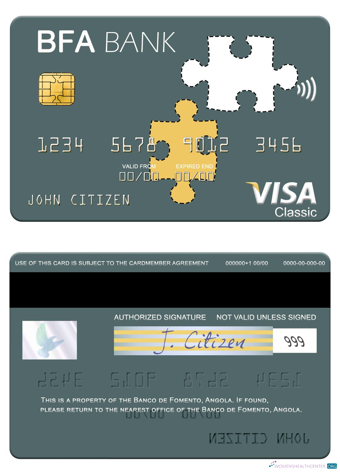 Hochwertige Herunterladen Angola Banco de Fomento Visa Karte Photoshop Vorlage