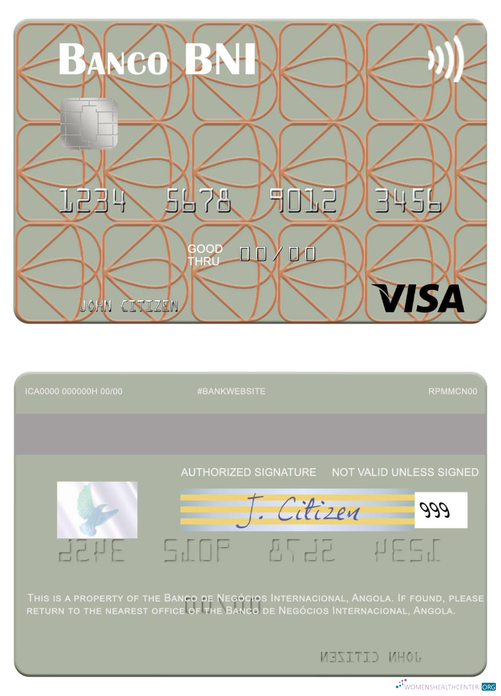 Professionelle Herunterladen Angola Banco de Negócios Internacional Visa Karte Photoshop Vorlage