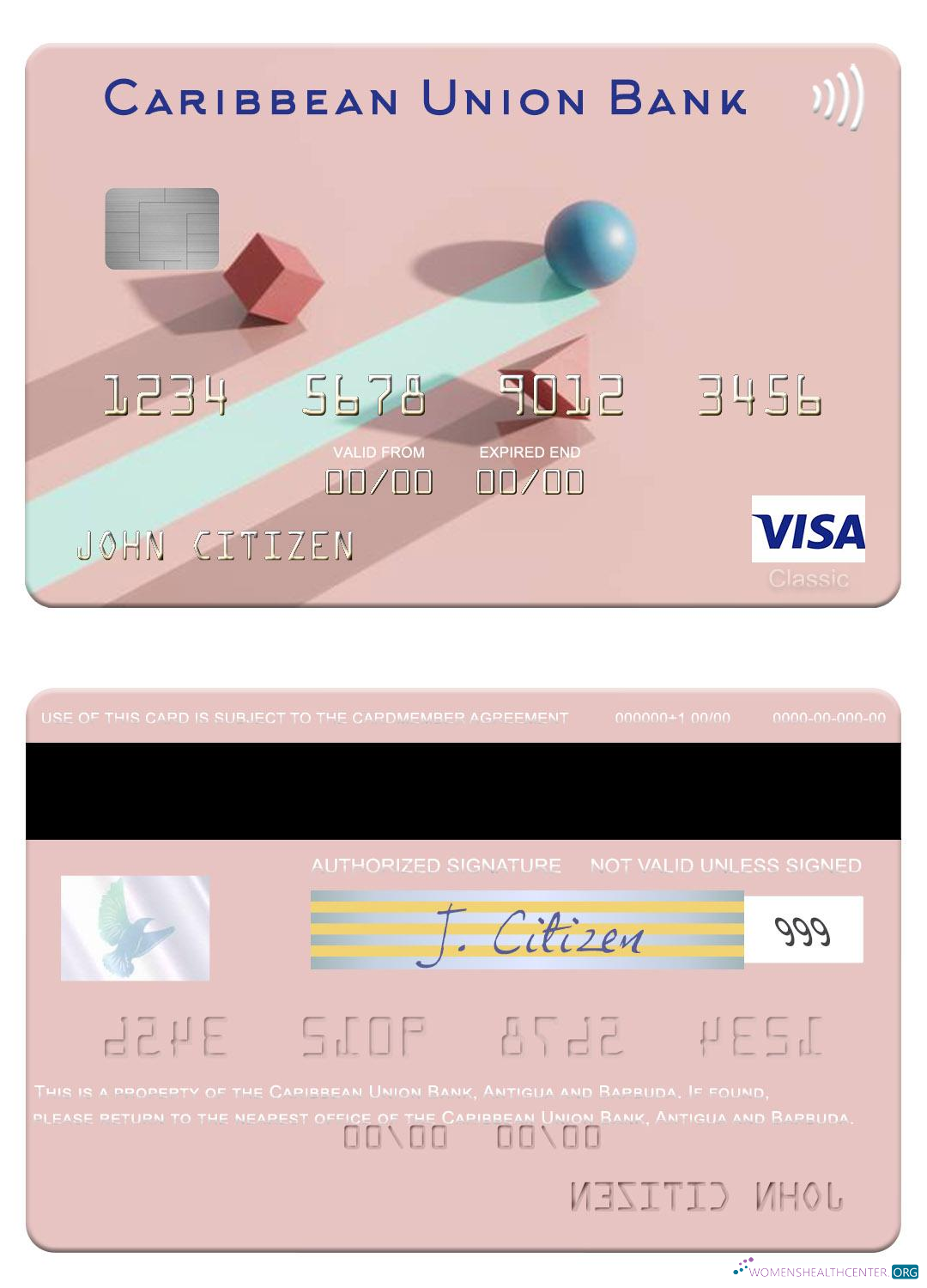Hochwertige Herunterladen Antigua und Barbuda Caribbean Union Bank Visa Karte Photoshop Vorlage