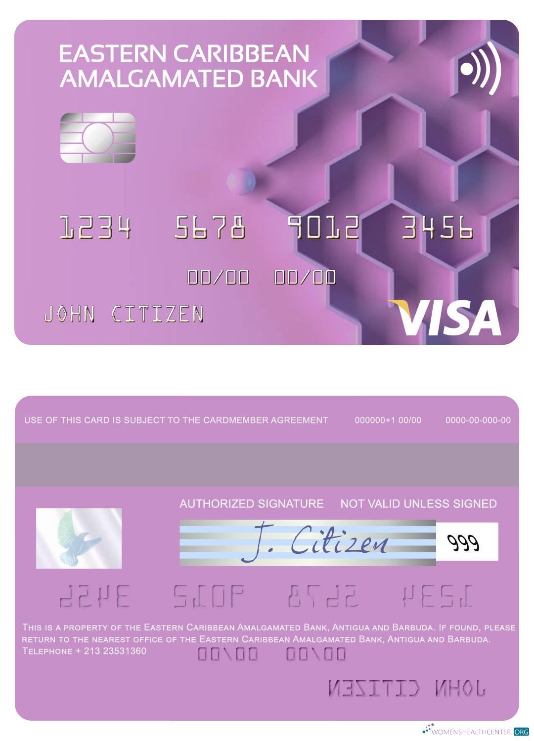 Hochwertige Herunterladen Antigua und Barbuda Eastern Caribbean Amalgamated Bank Visa Karte Photoshop Vorlage