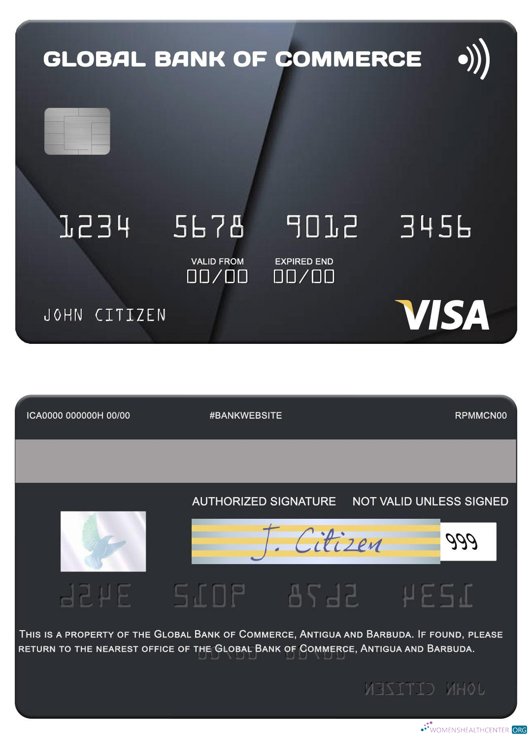 Editierbare Herunterladen Antigua und Barbuda Globale Handelsbank Visa Karte Photoshop Vorlage