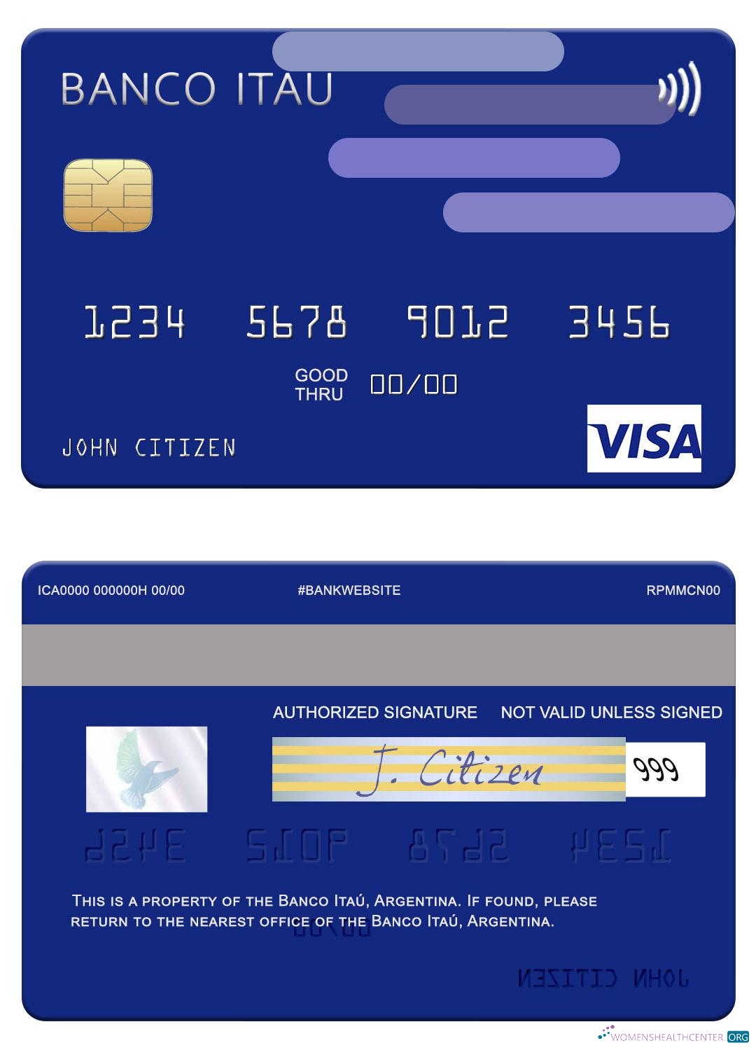 Editierbare Herunterladen Argentinien Banco Itaú Argentinien Visa Karte Photoshop Vorlage