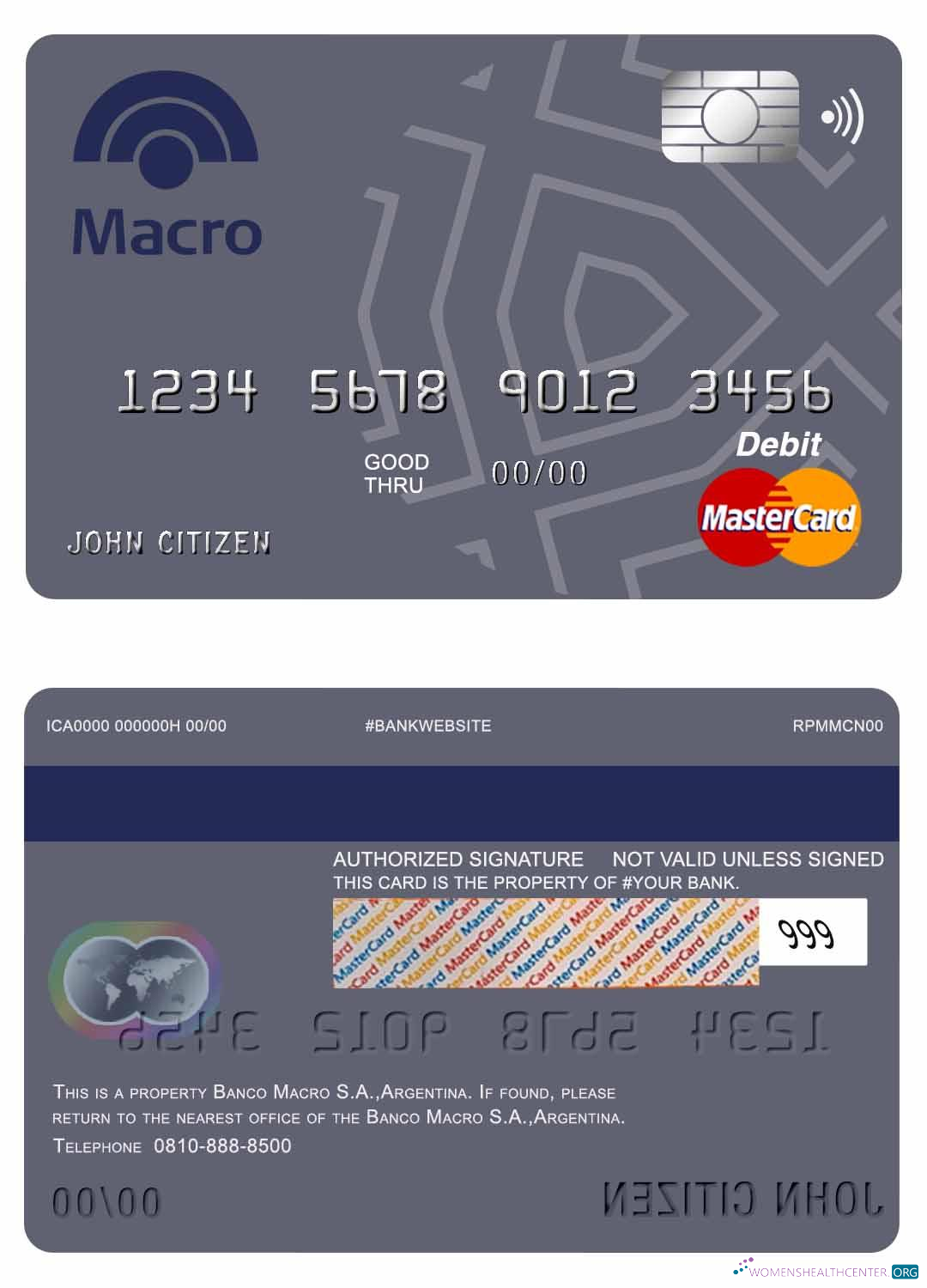 Editierbare Herunterladen Argentinien Banco Macro S.A. Bank Mastercard Debit Karte Photoshop Vorlage