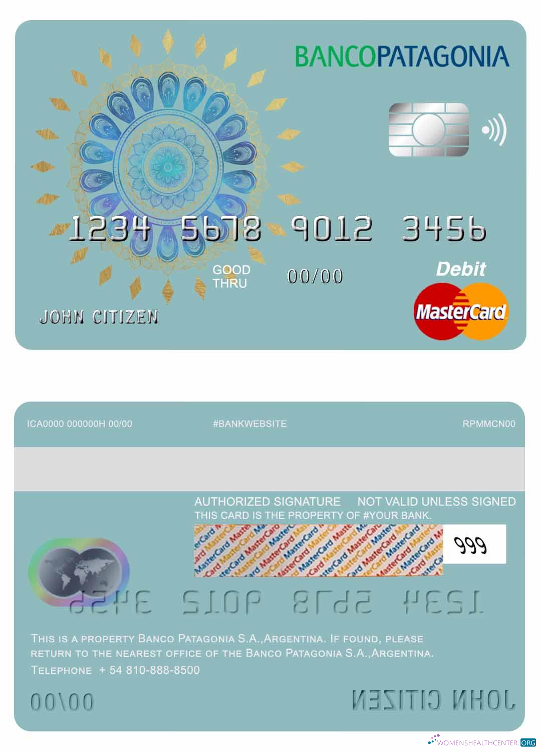 Hochwertige Herunterladen Argentinien Banco Patagonia S.A. Bank Mastercard Debit Karte Photoshop Vorlage