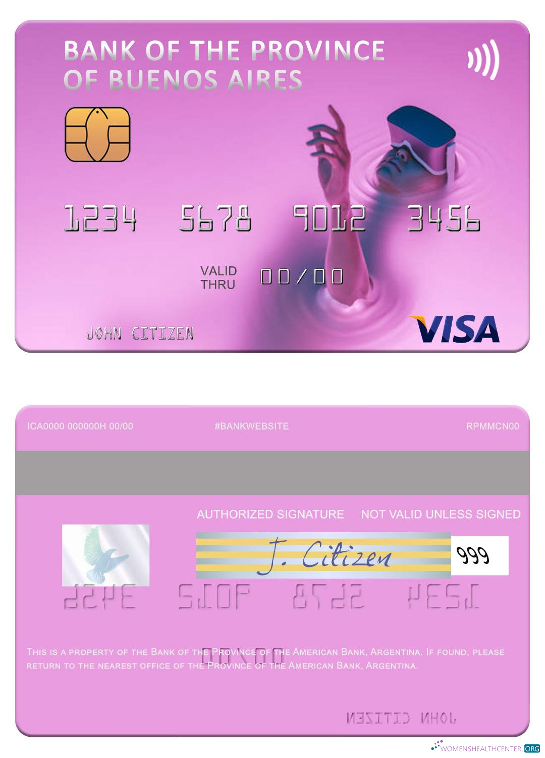 Professionelle Herunterladen Argentinien Bank von The Province von Buenos Aires Visa Karte Photoshop Vorlage